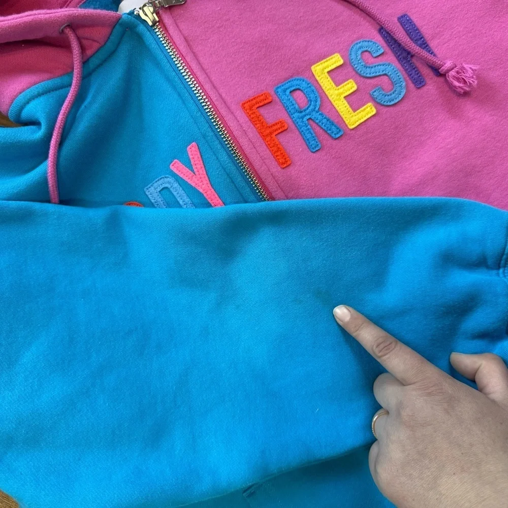 Teddy Fresh Unisex Pink and Blue Hoodie, Full Zip - Adult Size L
